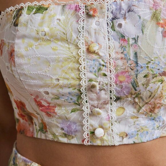 White Boho Women's French Pattern Off-Shoulder Lace Button-Up Casual Top - Picture 2 of 7